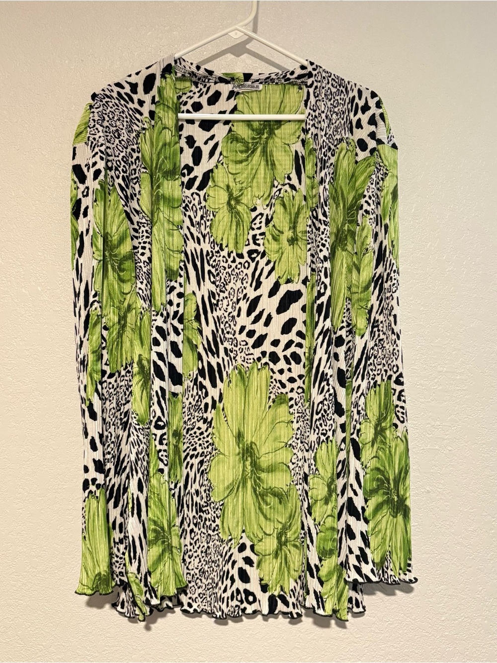 Open Front Floral & Animal Print Cardigan - Green